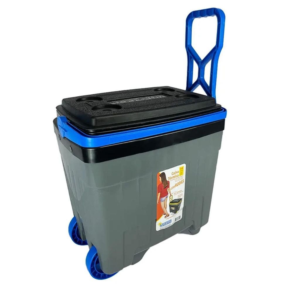 Caixa Termica C/Rodas Cinza E Azul 34L Antares