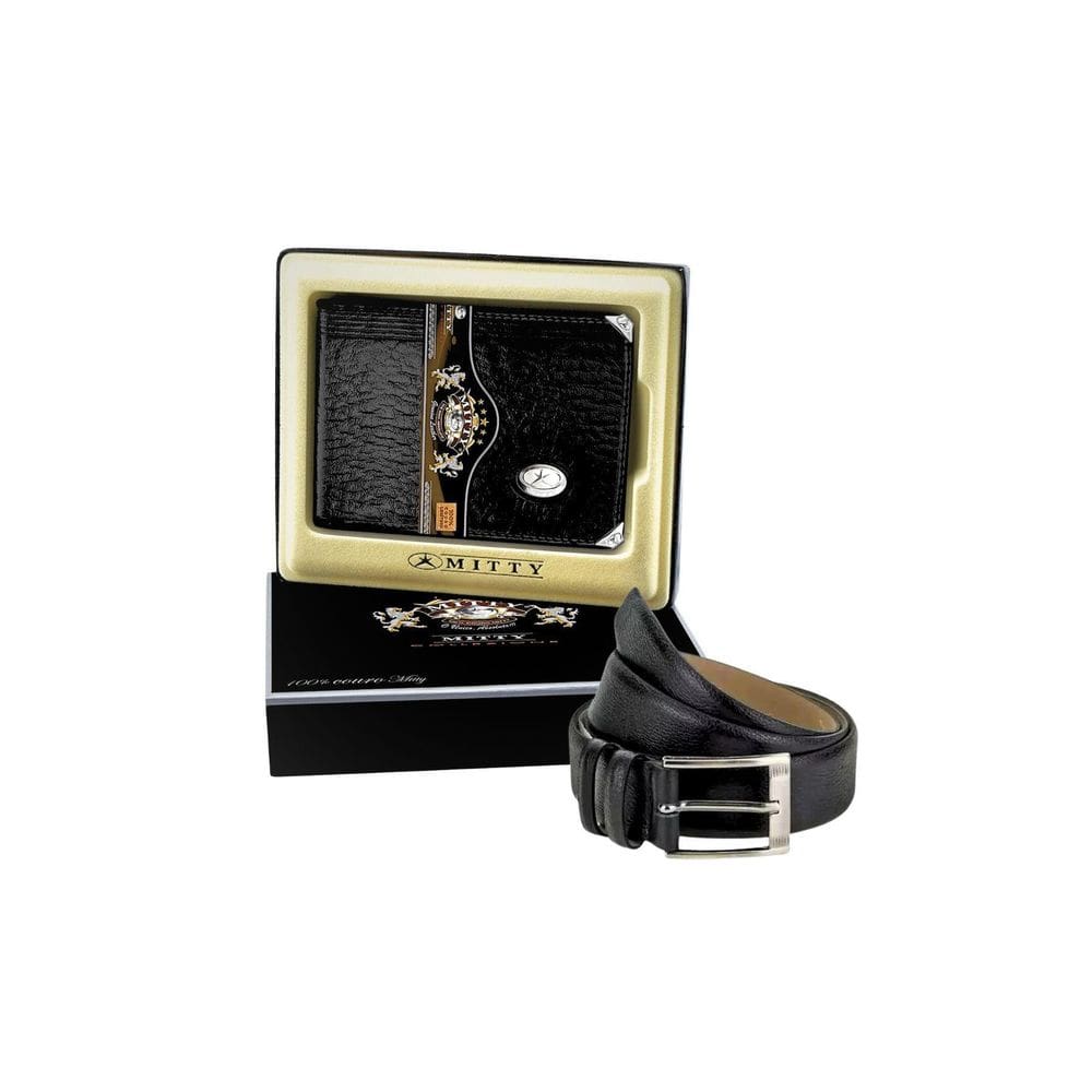 Kit Couro Carteira Média Mitty Cinto Fasolo M1 - Preto - 115