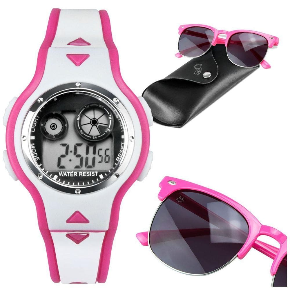 Case Premium + Relogio Digital Infantil Rosa Led + Oculos