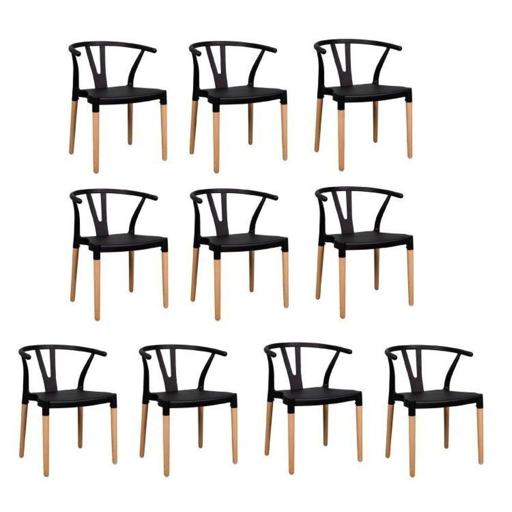 Conjunto 10 Cadeiras Polipropileno Wishbone Yescasa Preto