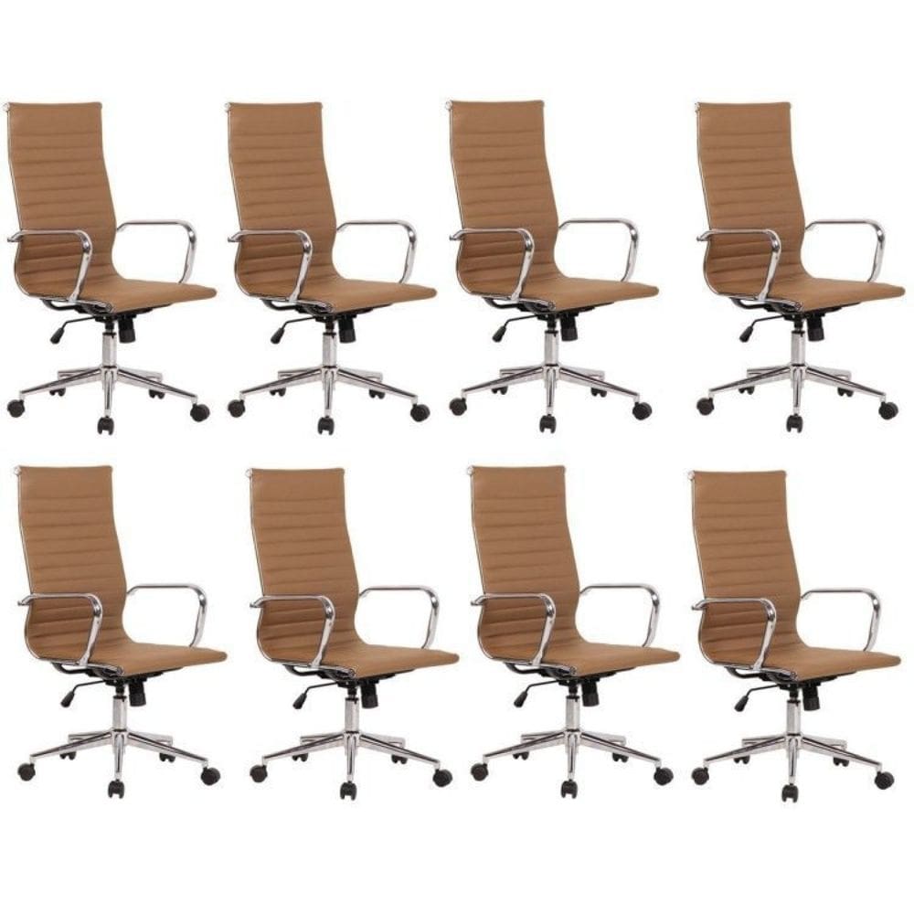 Kit 8 Cadeiras de Escritório Presidente Giratória Sevilha Alta Marrom