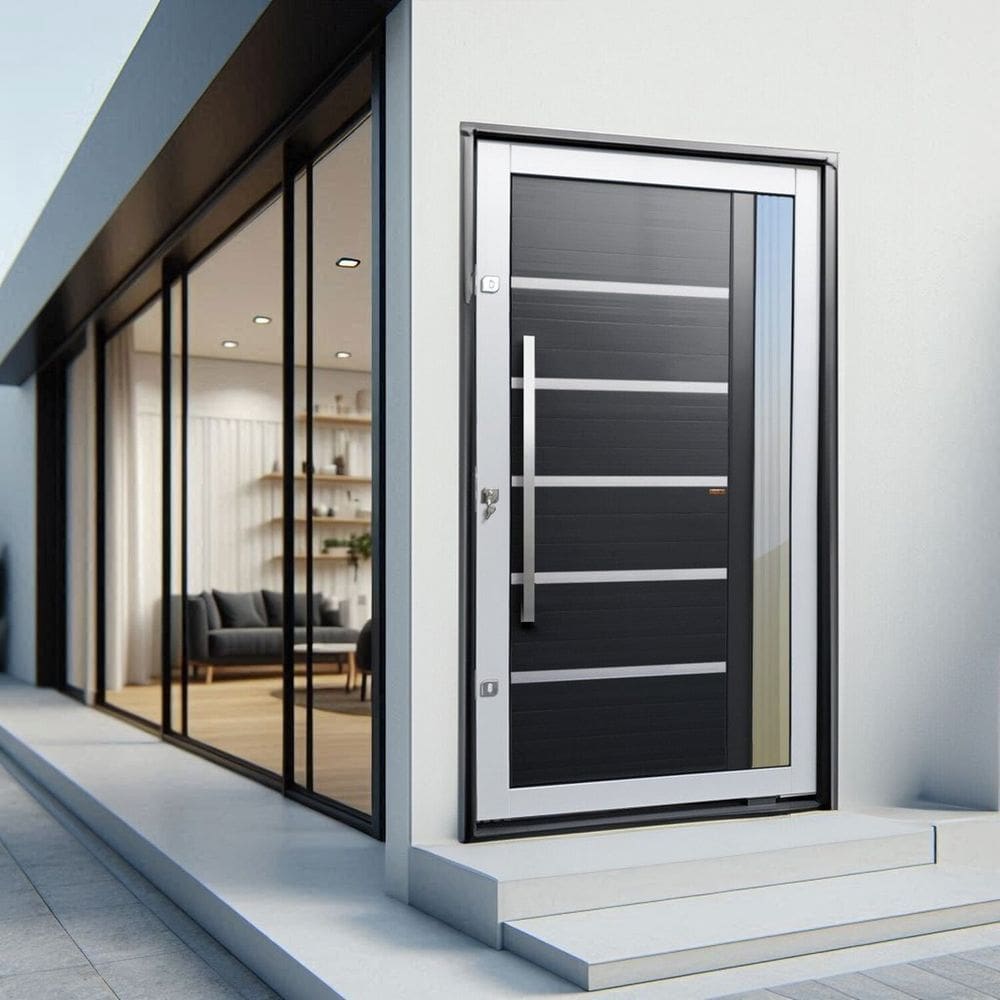 Porta Pivotante Lambril Miraggio com Puxador Lado Esquerdo Elite 216x150 Mix Preto