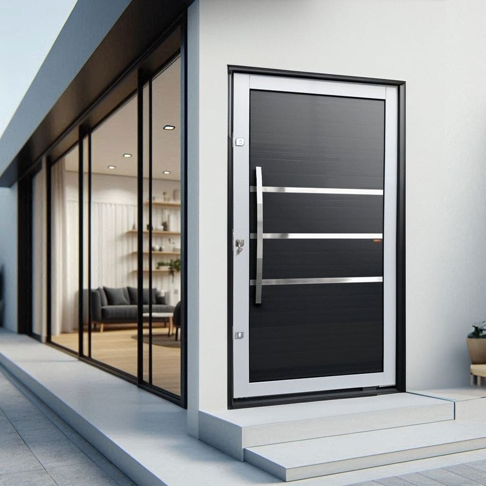 Porta Pivotante Lambril Evolution com Puxador Lado Esquerdo Elite 216x130 Mix Preto