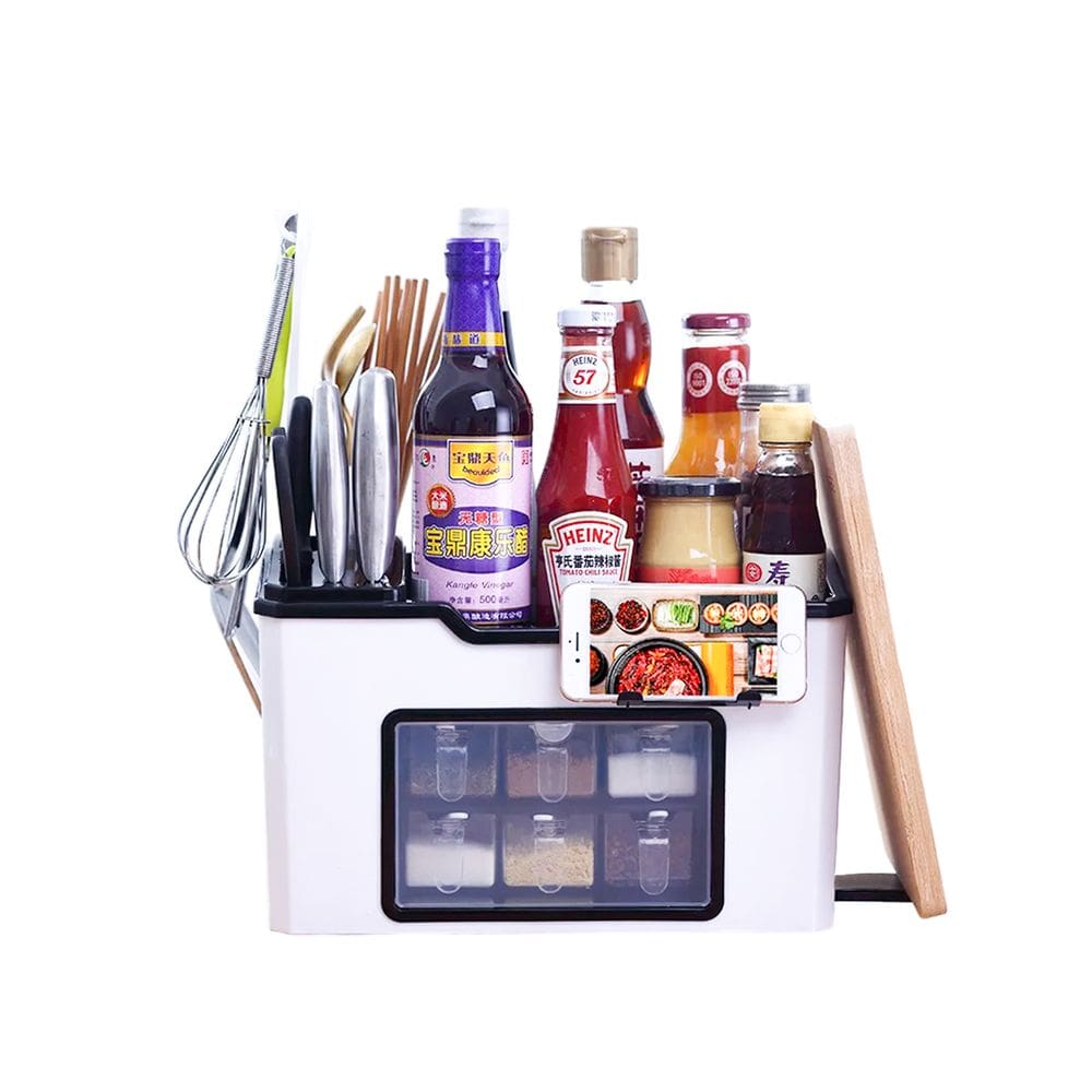 Porta Temperos Multifuncional Com Suporte Para Facas E Utensílios De Cozinha Plástico 15 Peças