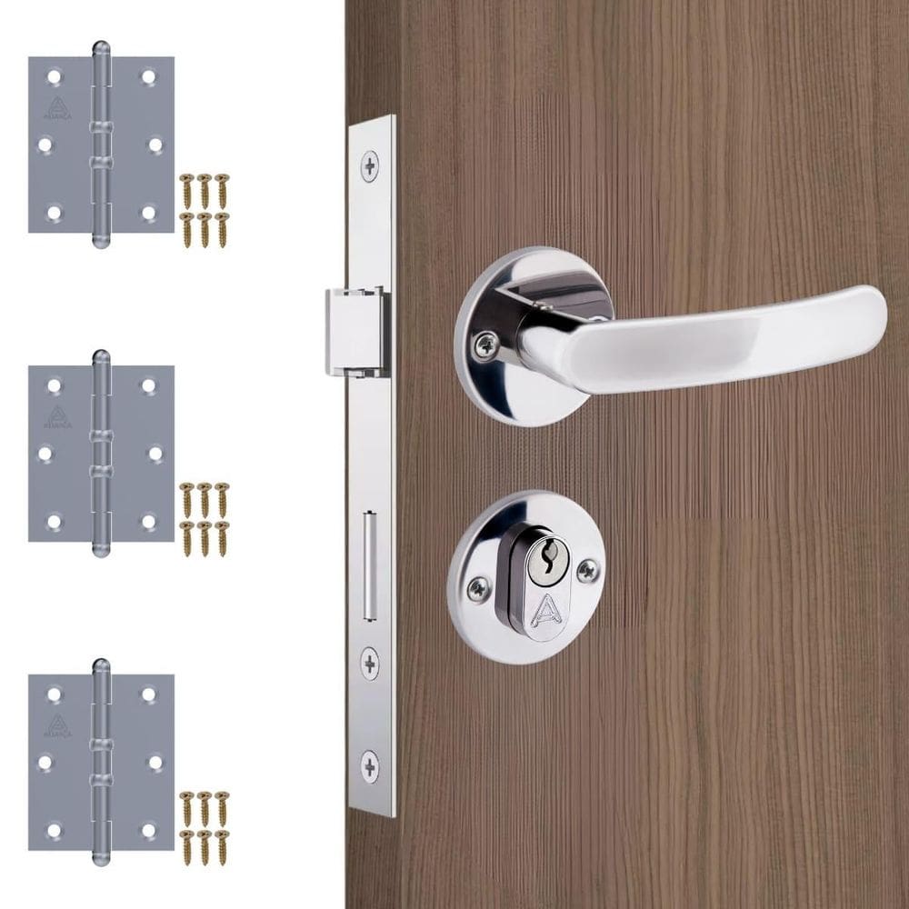 Fechadura Para Porta Externa Perfil Redondo + Dobradiças
