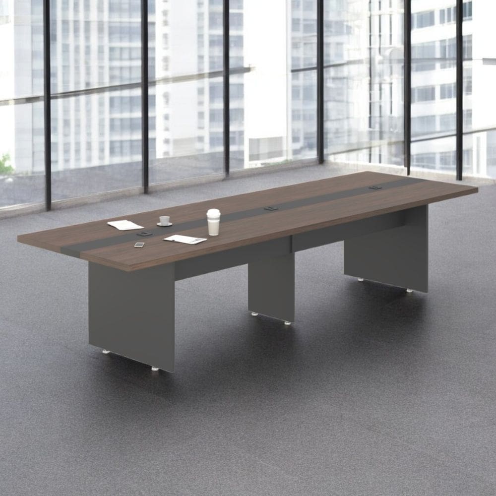 Mesa de Reunião 8 Lugares com Faixa Bari Freijó Preto