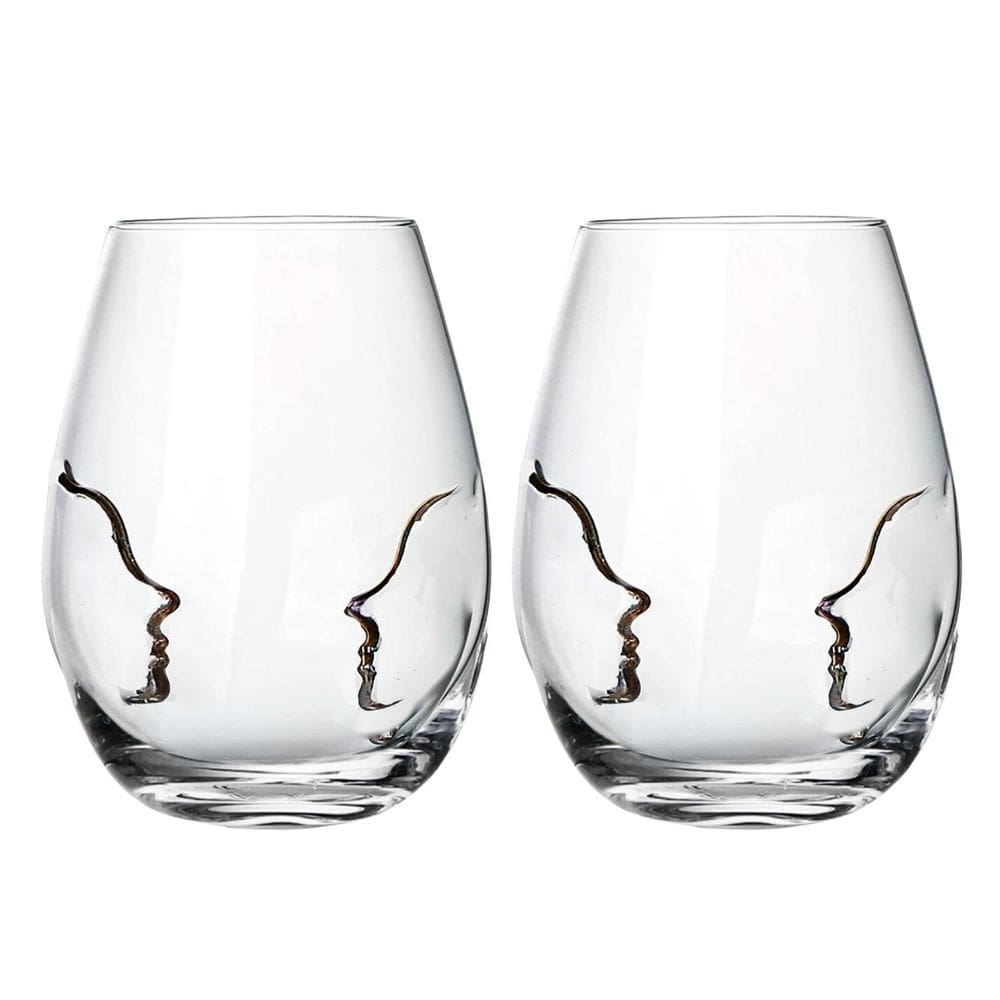 Jogo 2 Copos De Vidro 580Ml Passione Lapidada Escultura Luxo