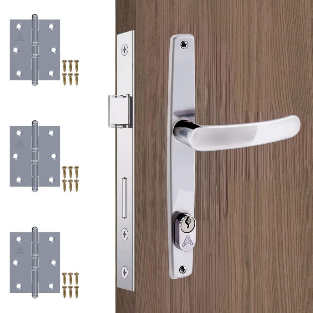 Fechadura Para Porta Externa Perfil Estretiro + Dobradiças