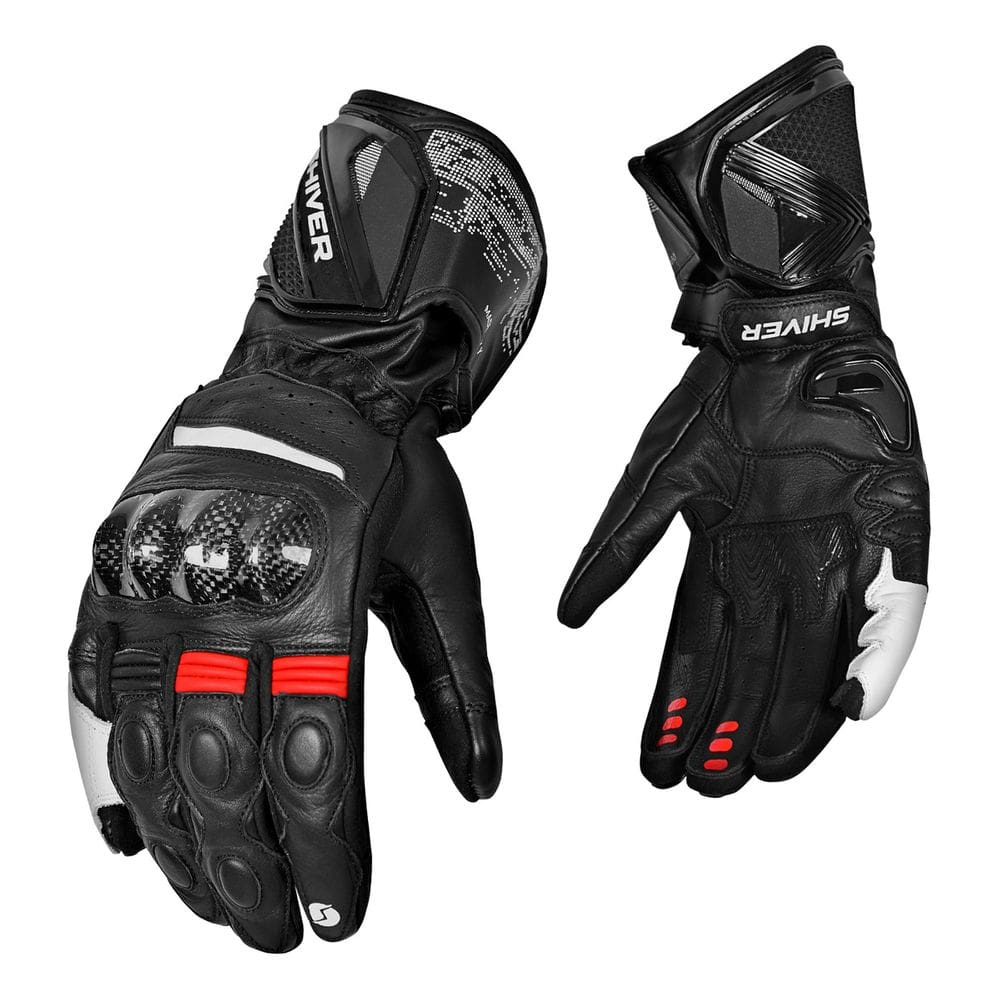 Luva Racer Shiver Cano Longo Couro com Proteção Moto Motoqueiro TAM P