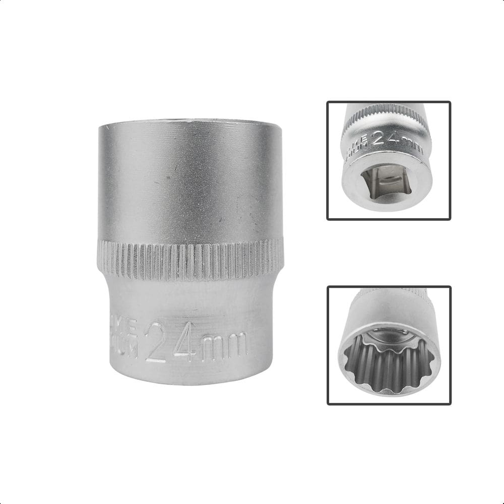 Soquete Estriado Encaixe 1/2 Pols CRV 24mm Aço Cromo Vanádio