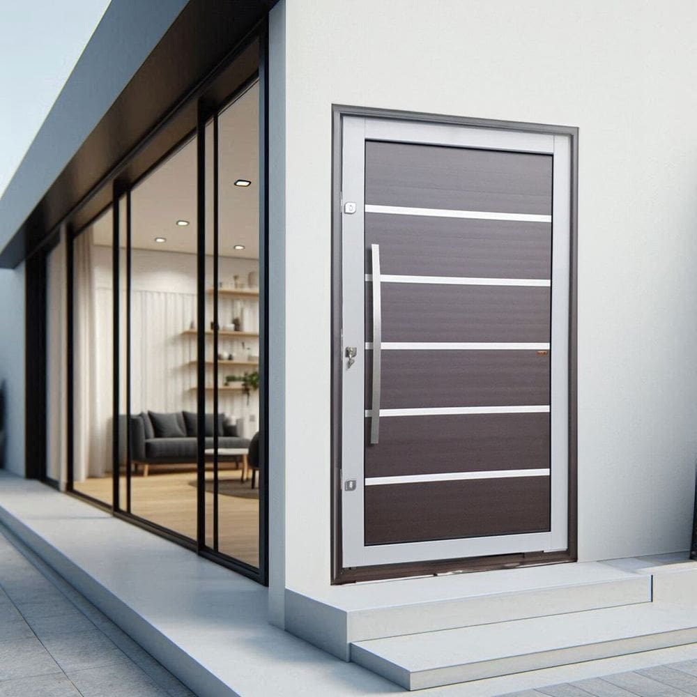Porta Pivotante Lambril Premium com Puxador Lado Direito Elite 216x120 Mix Corten