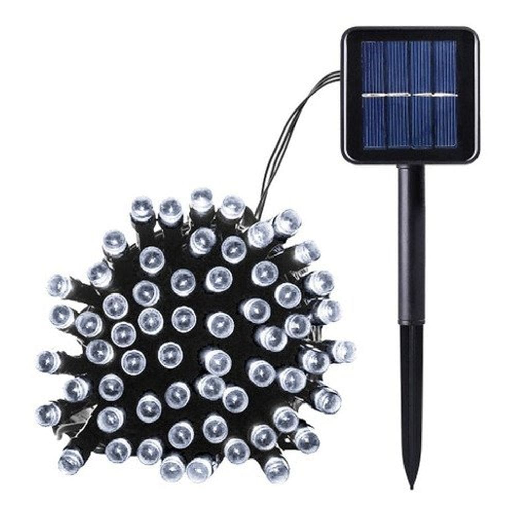 Pisca Cordão Solar Natal LED 100 Lâmpadas Luz Branca 10m