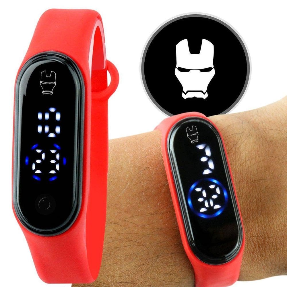 Relogio Digital Bracelete Infantil Homem Ferro + Prova Dagua