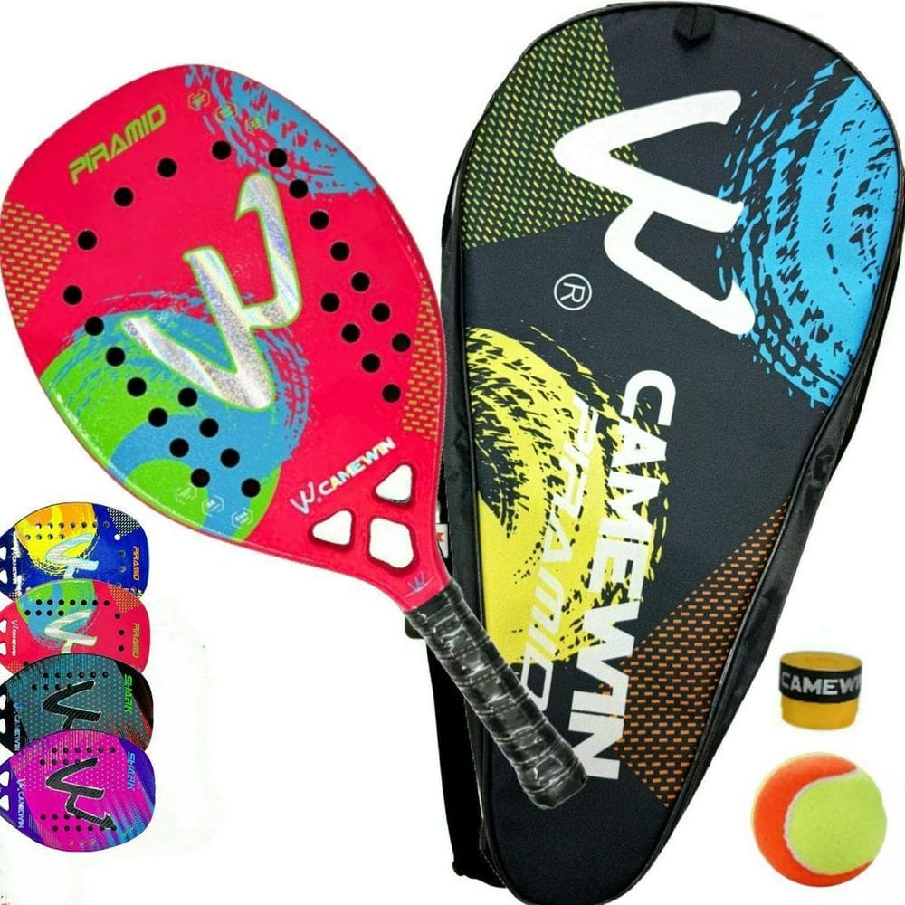 Raquete Beach Tennis 100% Fibra Carbono 3K Rosa Azul Verde