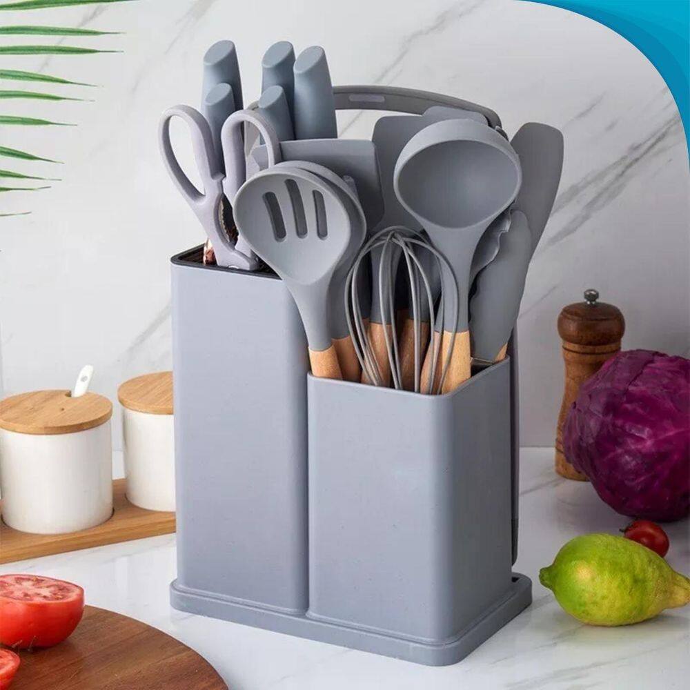 Kit Utensílios De Cozinha Entrega Rápida Faca Tábua 19 Peças