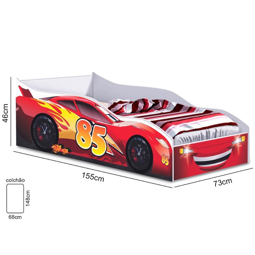 Cama Carro Infantil McQueen Vermelho com Colchão