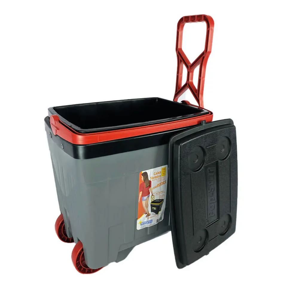 Caixa Termica C/Rodas Cinza E Vermelho 34L Antares