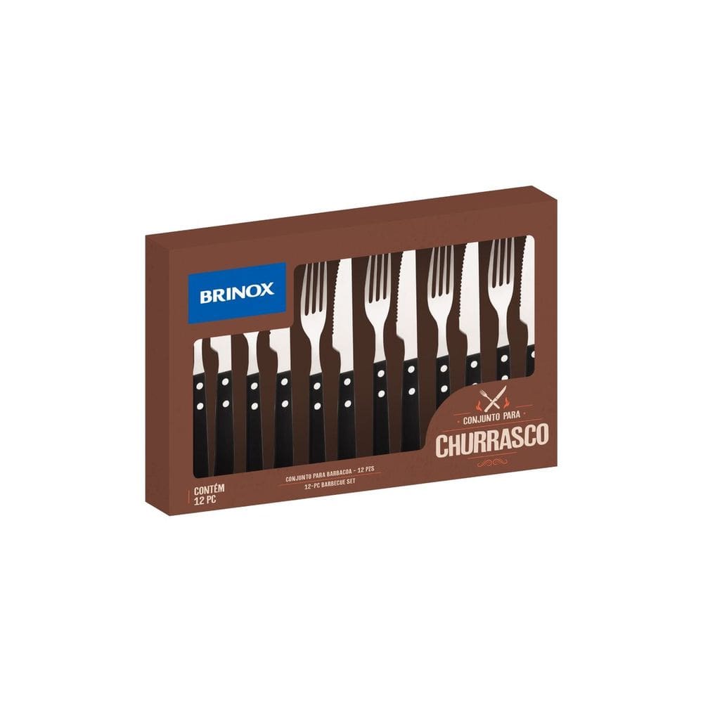 Conjunto de Talheres Para Churrasco 12 Peças Brinox - Preto