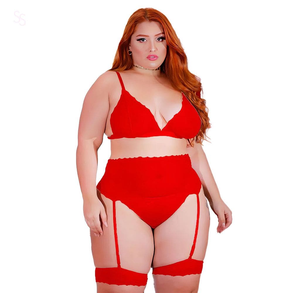 Conjunto Plus Size Noivinha Rendado Confortável e Cinta Liga