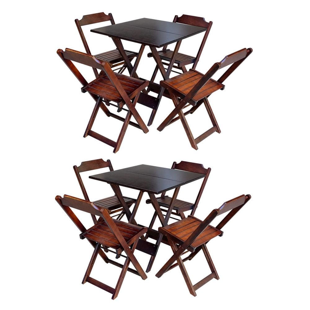 Kit 2 Conjuntos de Mesa com 4 Cadeiras de Madeira Dobravel 70x70 Imbuia
