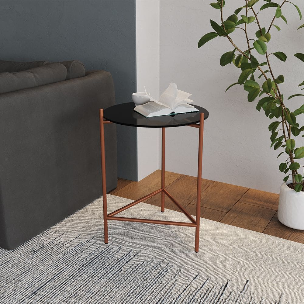 Mesa Lateral Industrial Marbella Cobre com Preto