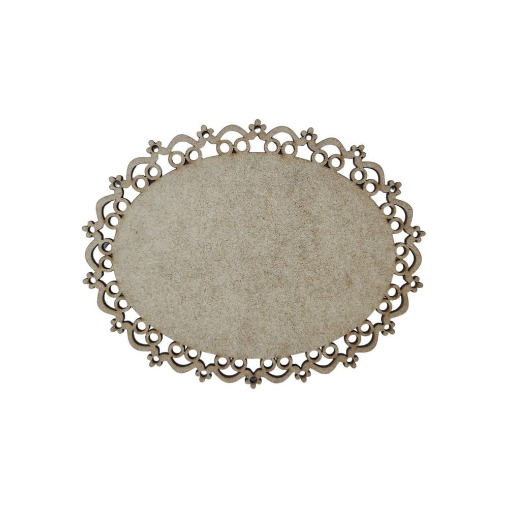 Placa Mdf Cru Artesanato Design Oval Flores Liso 30Cm