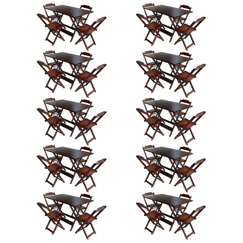 Kit 10 Conjuntos de Mesa com 4 Cadeiras de Madeira Dobravel 120x70 Imbuia