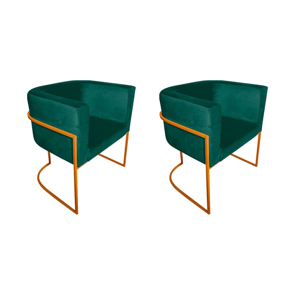 Kit 2 Cadeiras de Jantar Premium Base de Ferro Cobre Veludo Verde