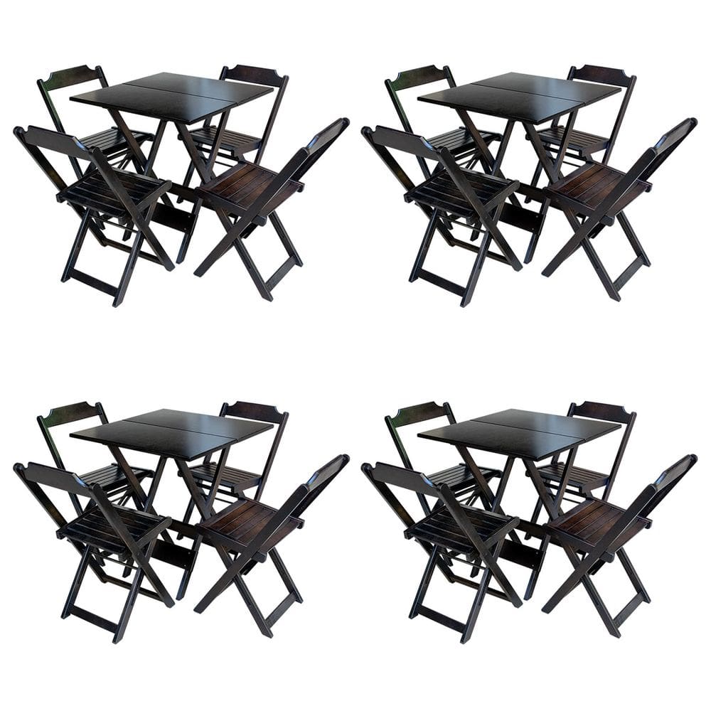 Kit 4 Jogos de Mesa com 4 Cadeiras de Madeira Dobravel 70x70 Ideal para Bar e Restaurante - Tabaco