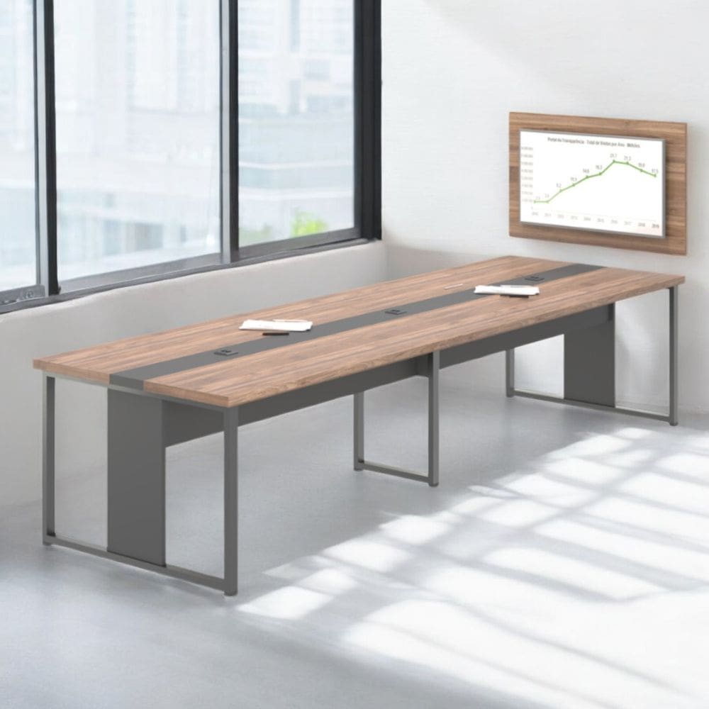 Mesa de Reunião com Painel de TV 40” Houston Noce Preto