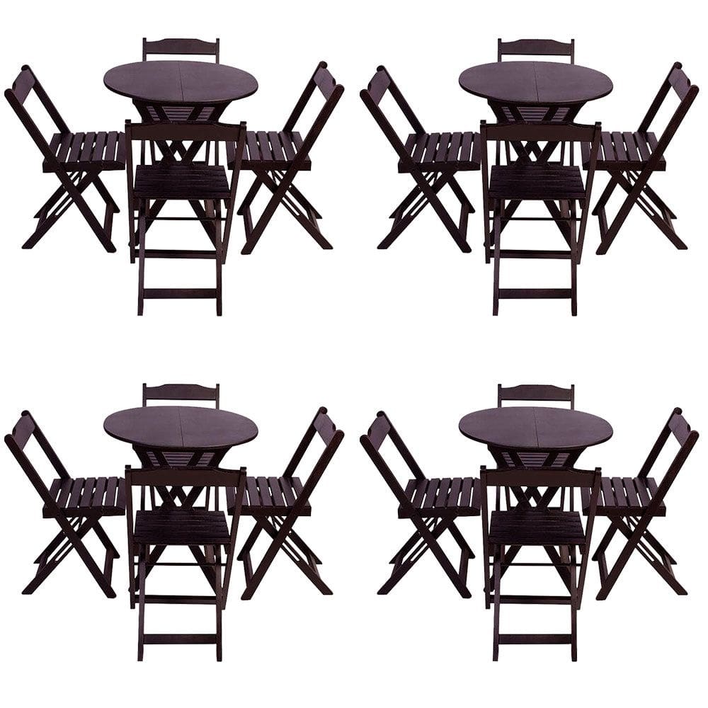 Kit 4 Jogos de Mesa Dobravel com 4 Cadeiras Tampo Redondo 70x70 Tabaco