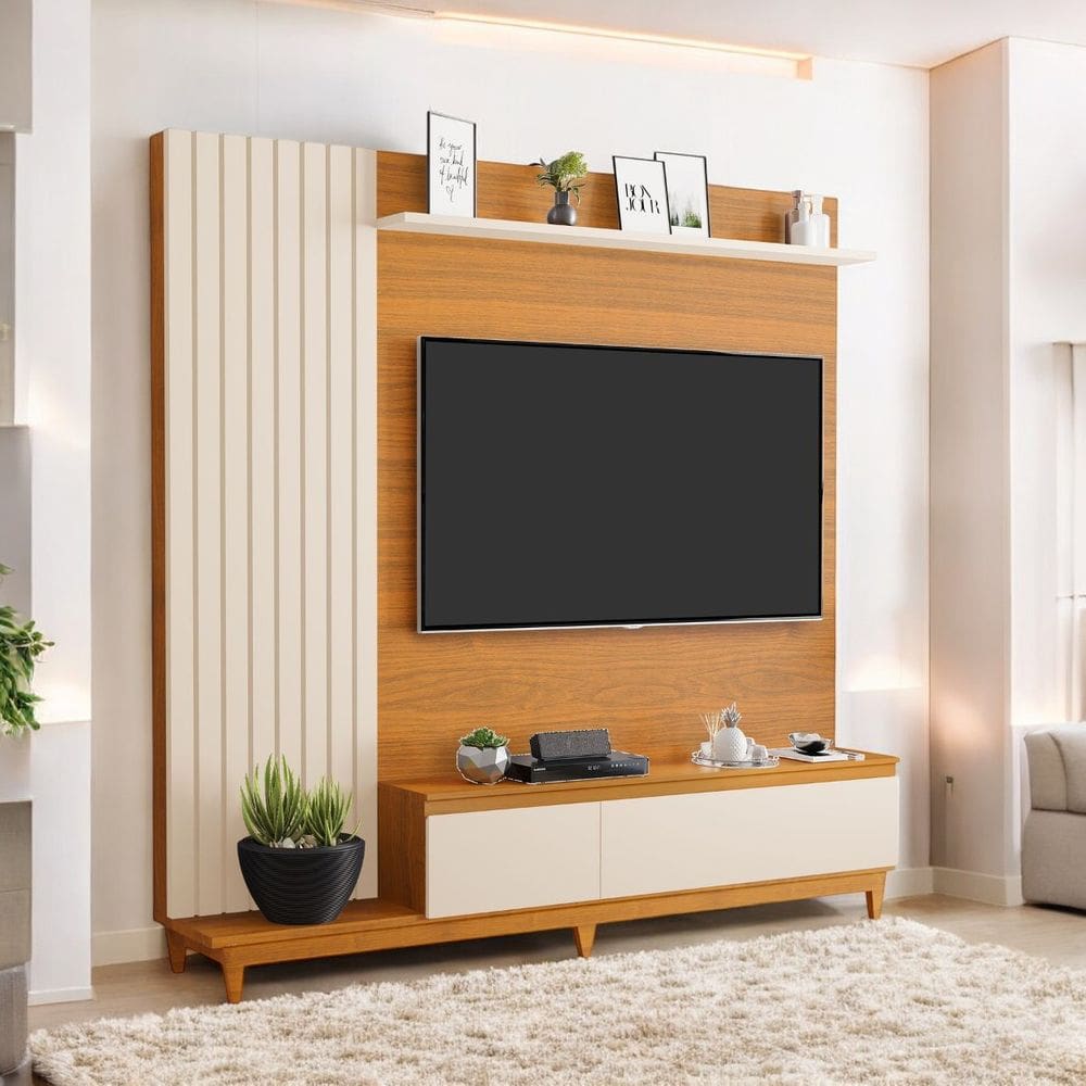 Painel TV Sala Quarto 65 Polegadas Ripado Jakarta MDF