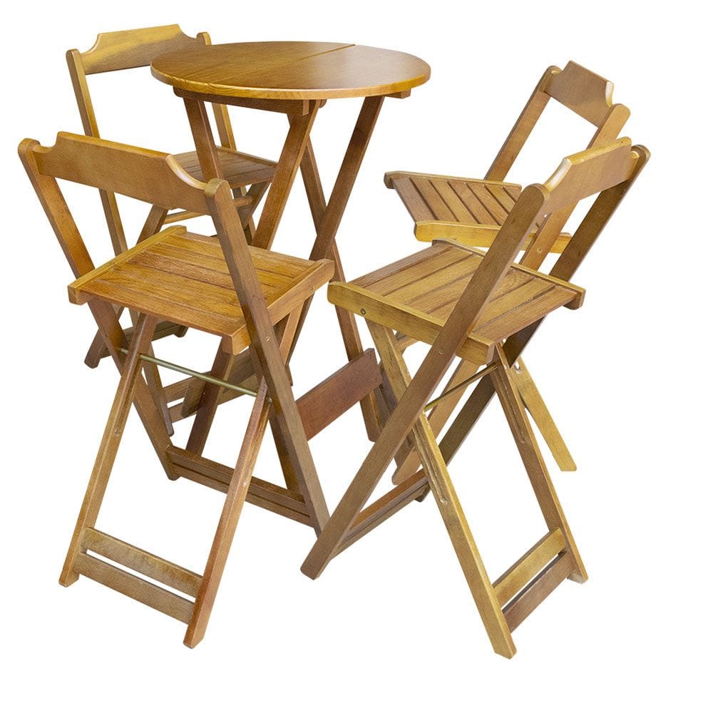 Conjunto de Mesa Bistrô de Madeira com 4 Cadeiras Dobravel Ideal para Bar e Restaurante Castanho