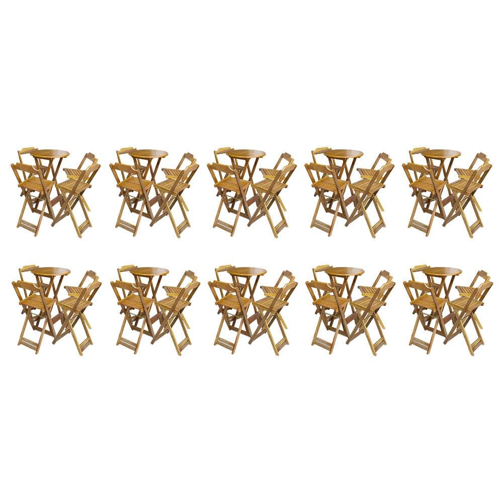Kit 10 Jogos de Mesa Bistrô de Madeira com 4 Cadeiras Dobravel Ideal para Bar e Restaurante Castanho
