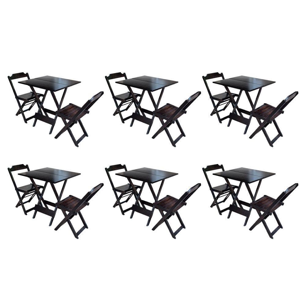 Kit 6 Jogos de Mesa Dobravel com 2 Cadeiras de Madeira 70x70 - Tabaco
