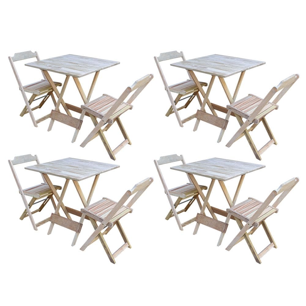 Kit 4 Jogos de Mesa Dobravel com 2 Cadeiras de Madeira 70x70 - sem Pintura