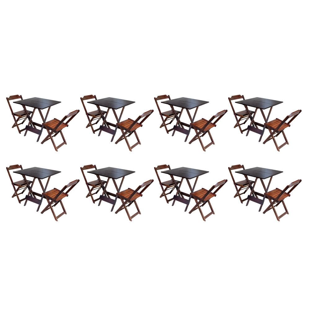 Kit 8 Conjuntos de Mesa Dobravel com 2 Cadeiras de Madeira 70x70 - Imbuia