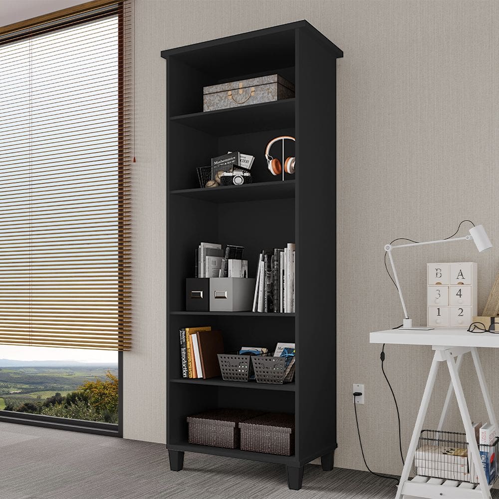 Estante Livreiro Multiuso Library 4 Prateleiras Ideal para Sala de Estar e Quarto - Preto