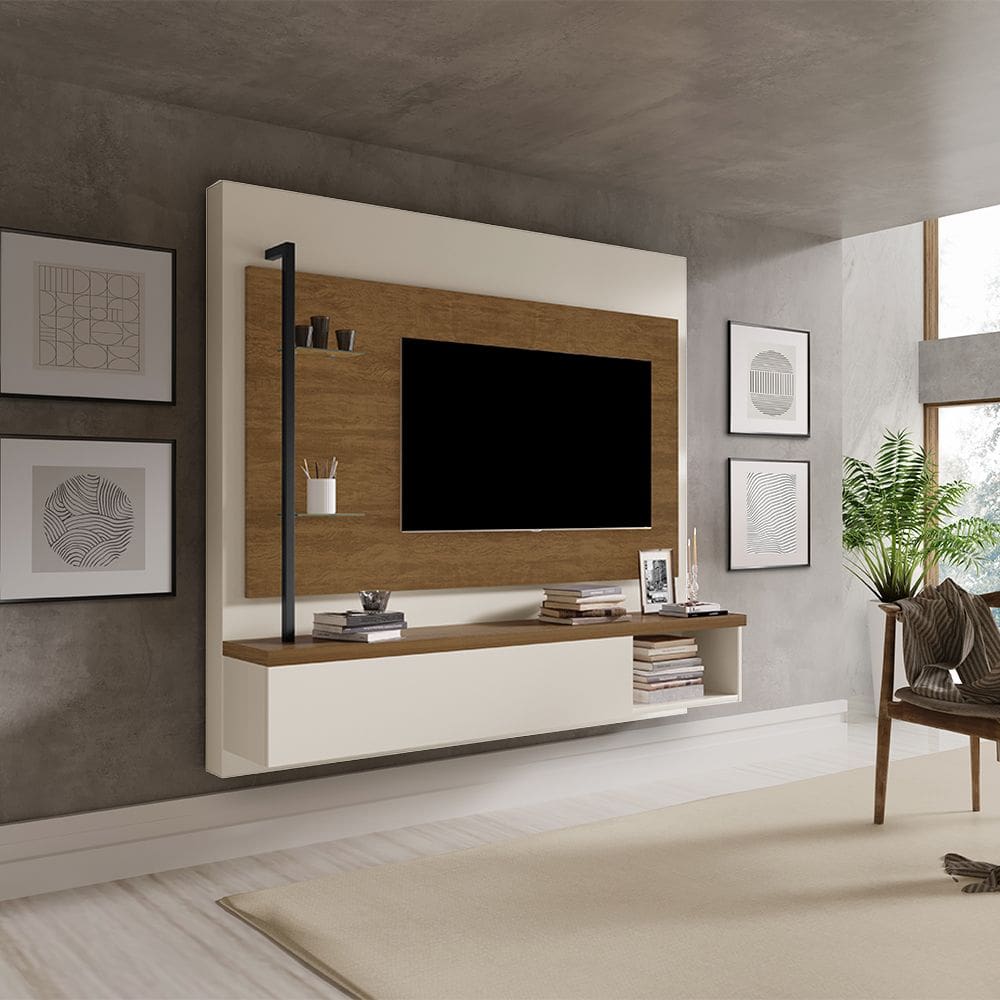 Painel Estilo Industrial Galea para Tv até 55 Polegadas em Mdf Luapa - Malbec/off White