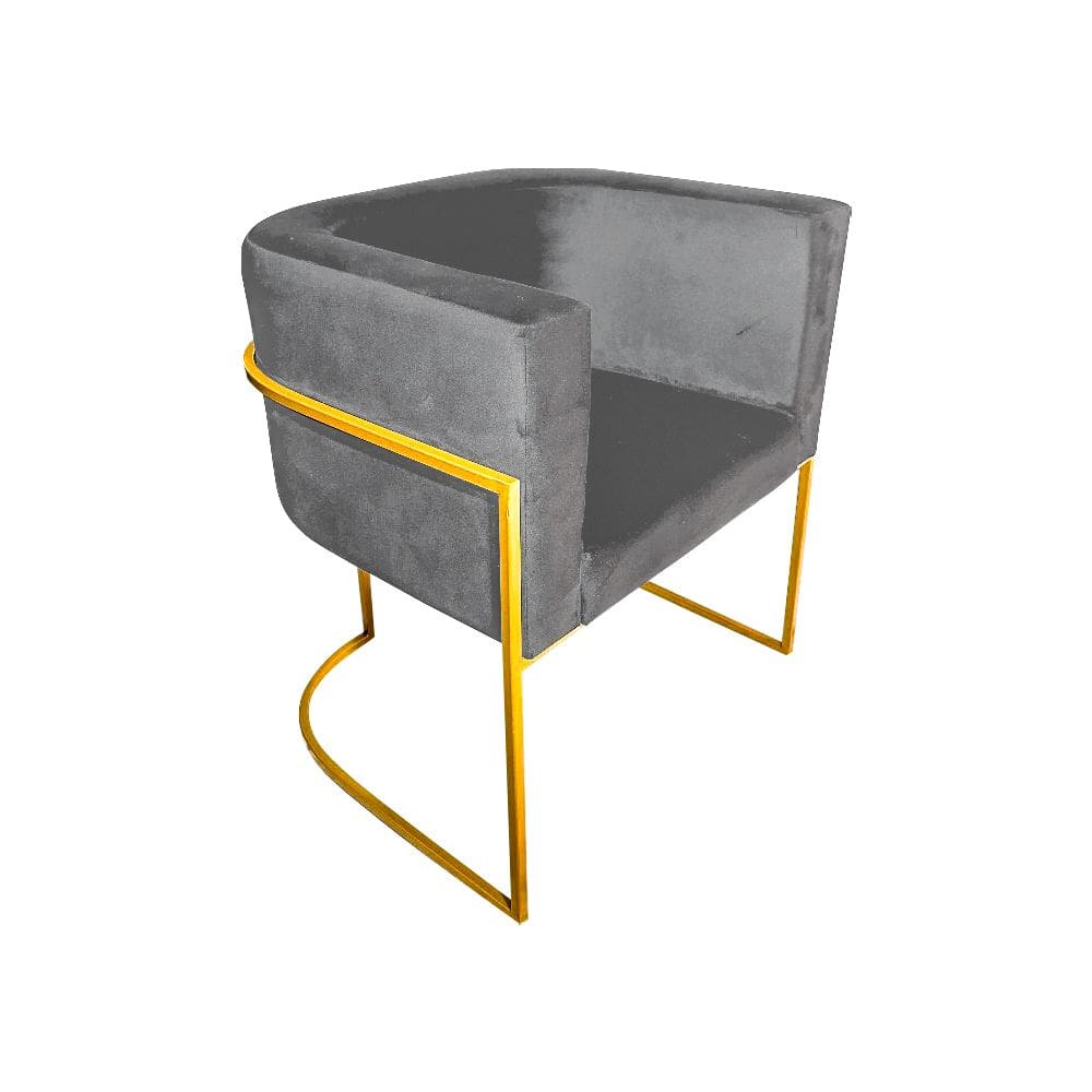 Cadeira de Jantar Premium Base de Ferro Dourada Veludo Cinza