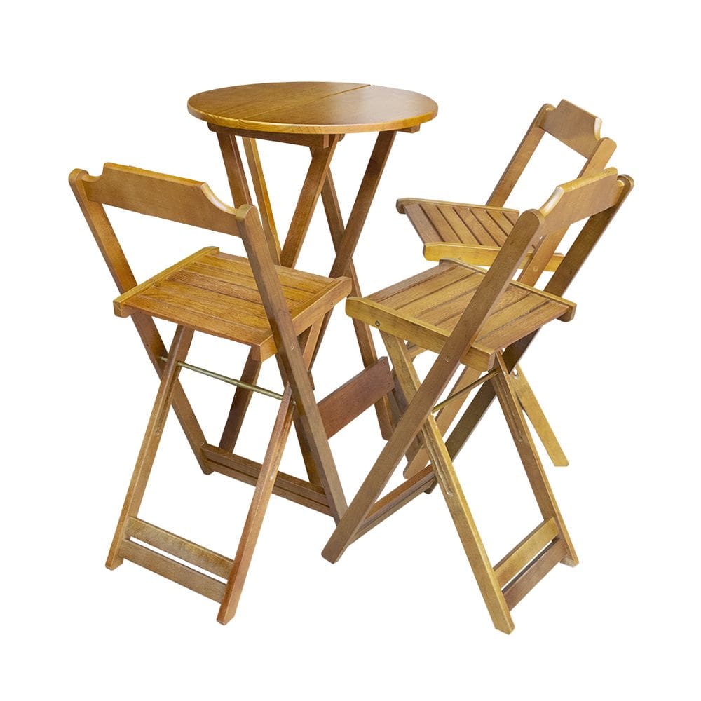 Kit Mesa Bistrô de Madeira Dobrável com 3 Banquetas - Caramelo