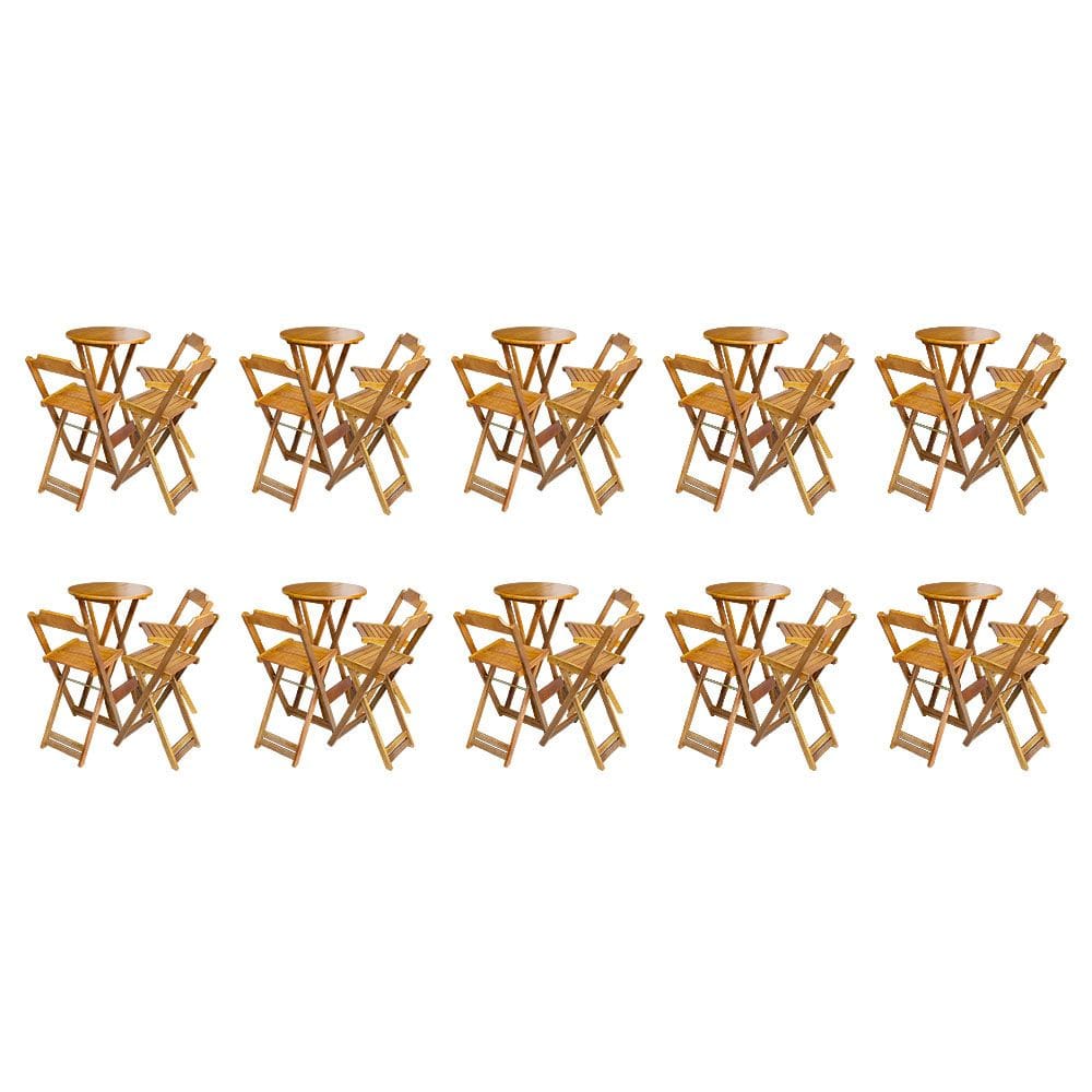Kit 10 Jogos de Mesa Bistrô de Madeira Dobrável com 3 Banquetas - Caramelo