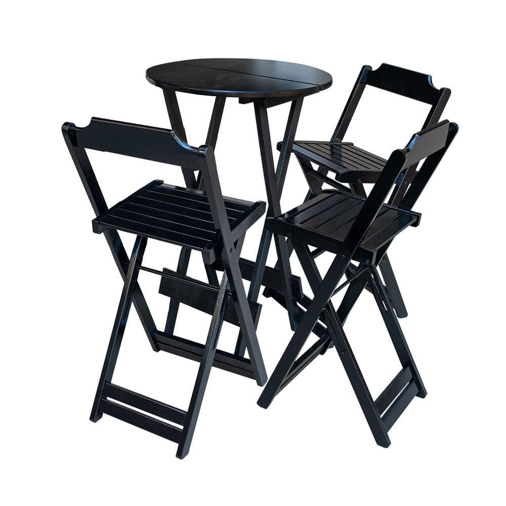 Conjunto de Mesa Bistrô de Madeira Dobrável com 3 Banquetas - Preto