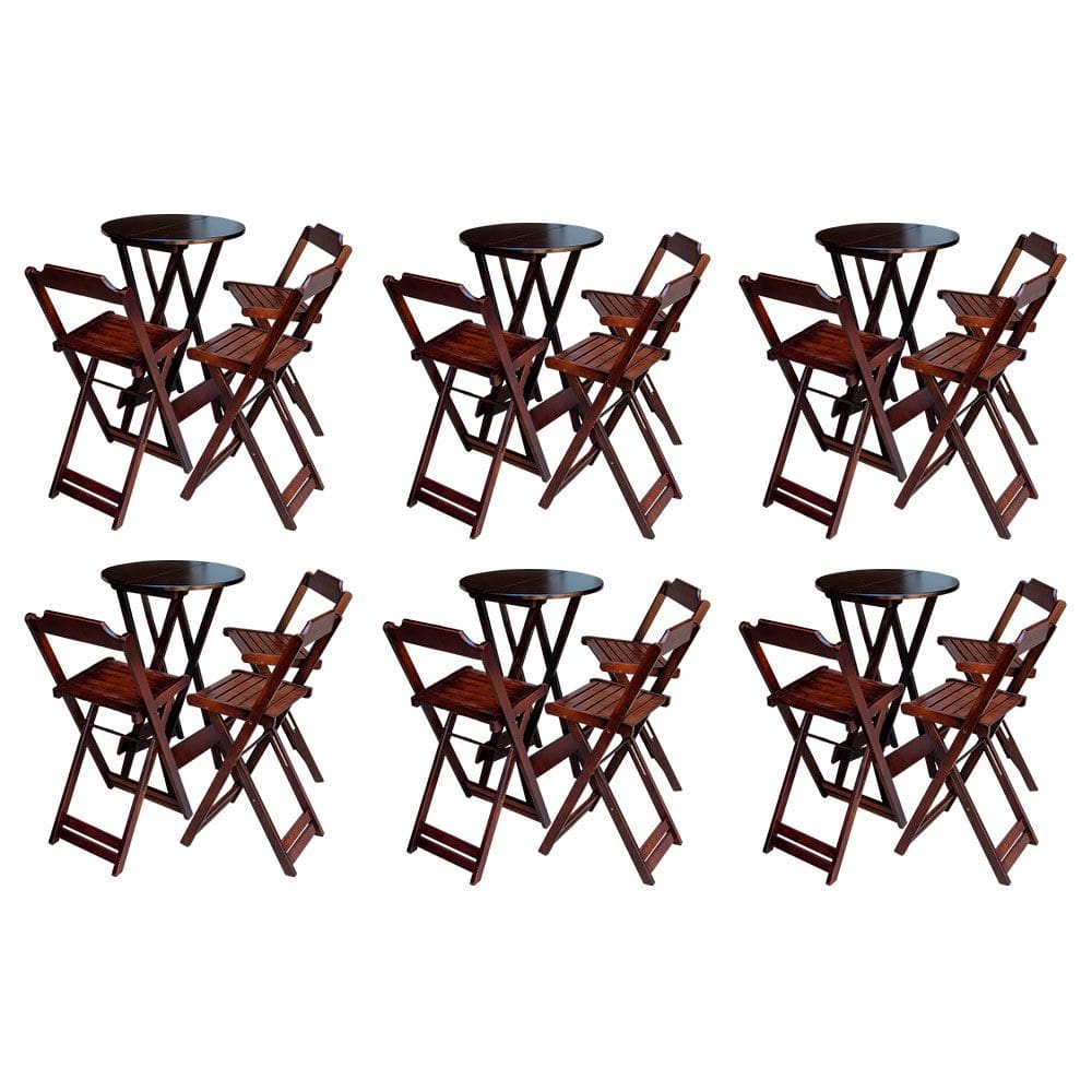 Kit 6 Jogos de Mesa Bistrô de Madeira Dobrável com 3 Banquetas - Imbuia