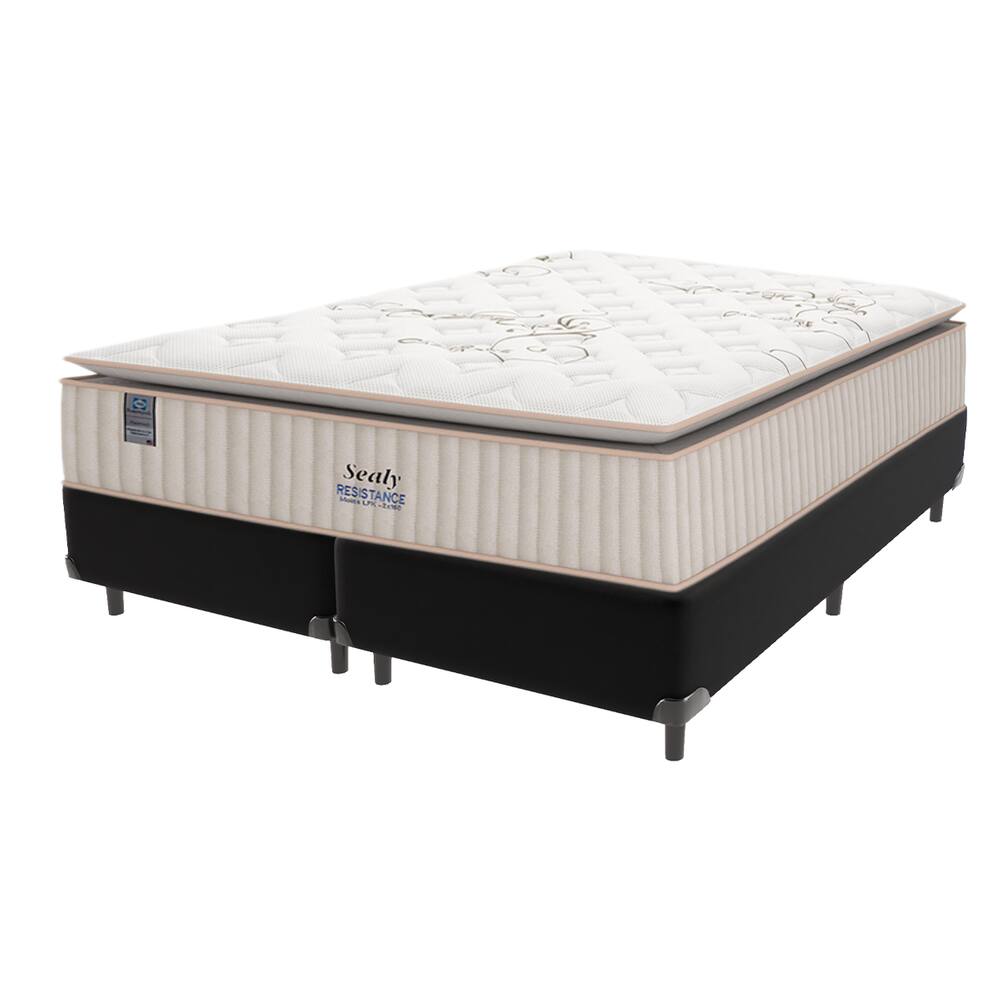 Cama Box Preto e Colchão Queen Resistance Molas Sealy