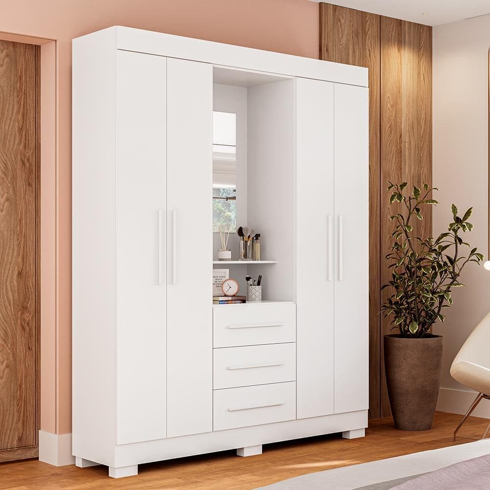 Guarda-Roupa De Casal Mônaco Com Espelho 4 Porta Linhamobília
