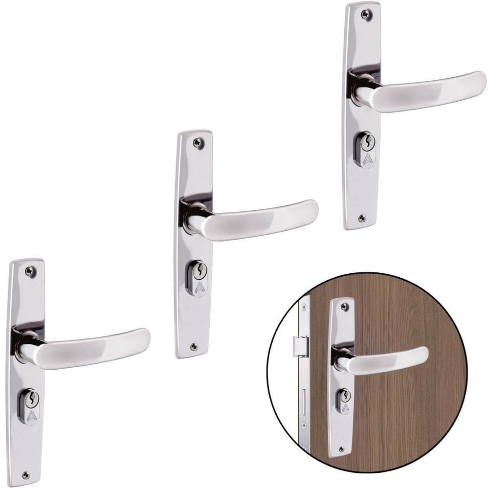 Fechadura Para Porta Externa Aço Inox Cromado Kit 03 Un