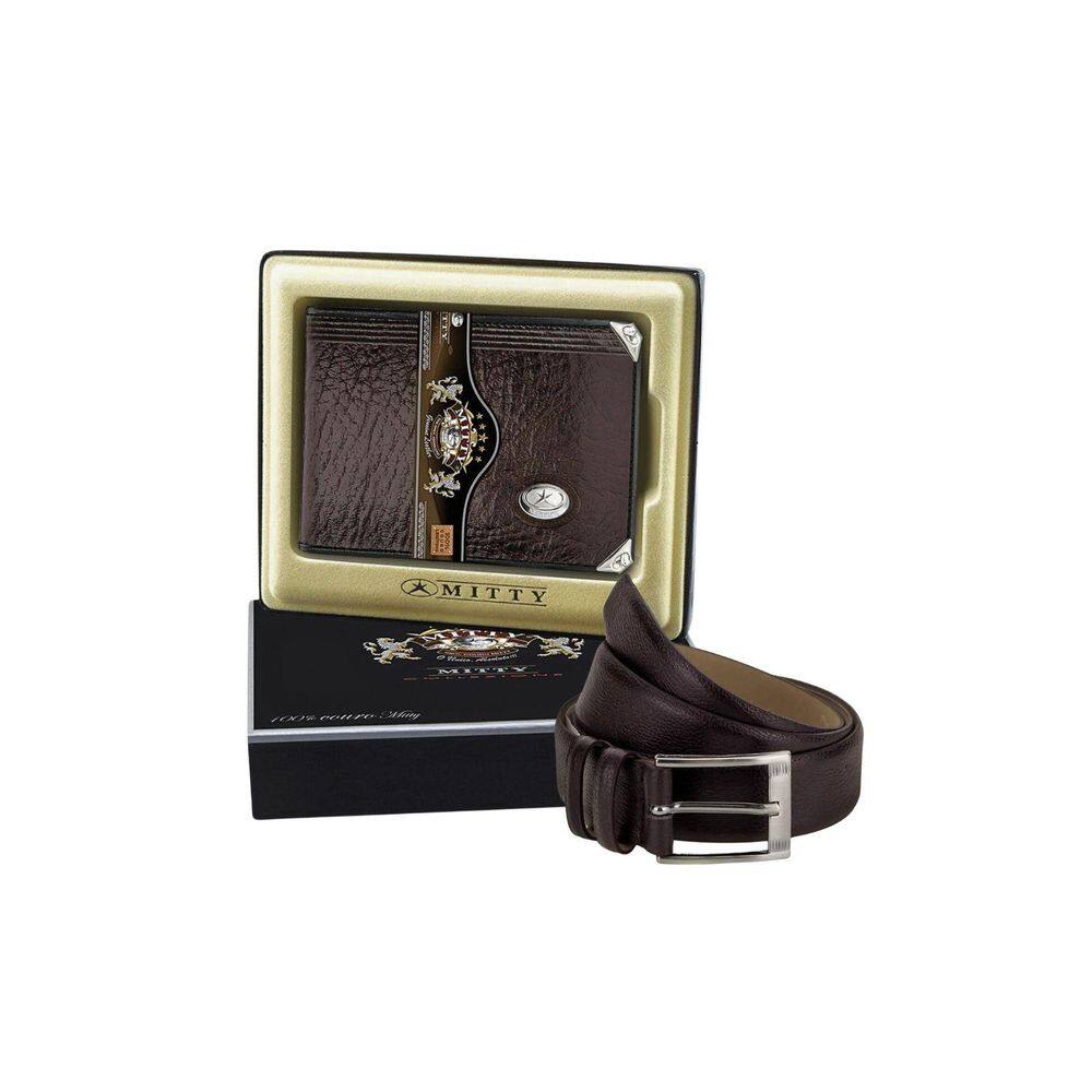 Kit Couro Carteira Mini Mitty Cinto Fasolo M0 - Marrom - 100