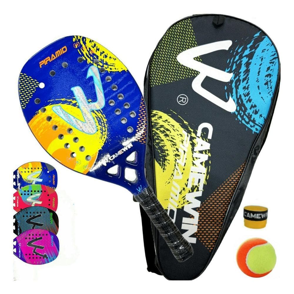 Raquete Beach Tennis 100% Fibra Carbono 3K Azul Amarelo