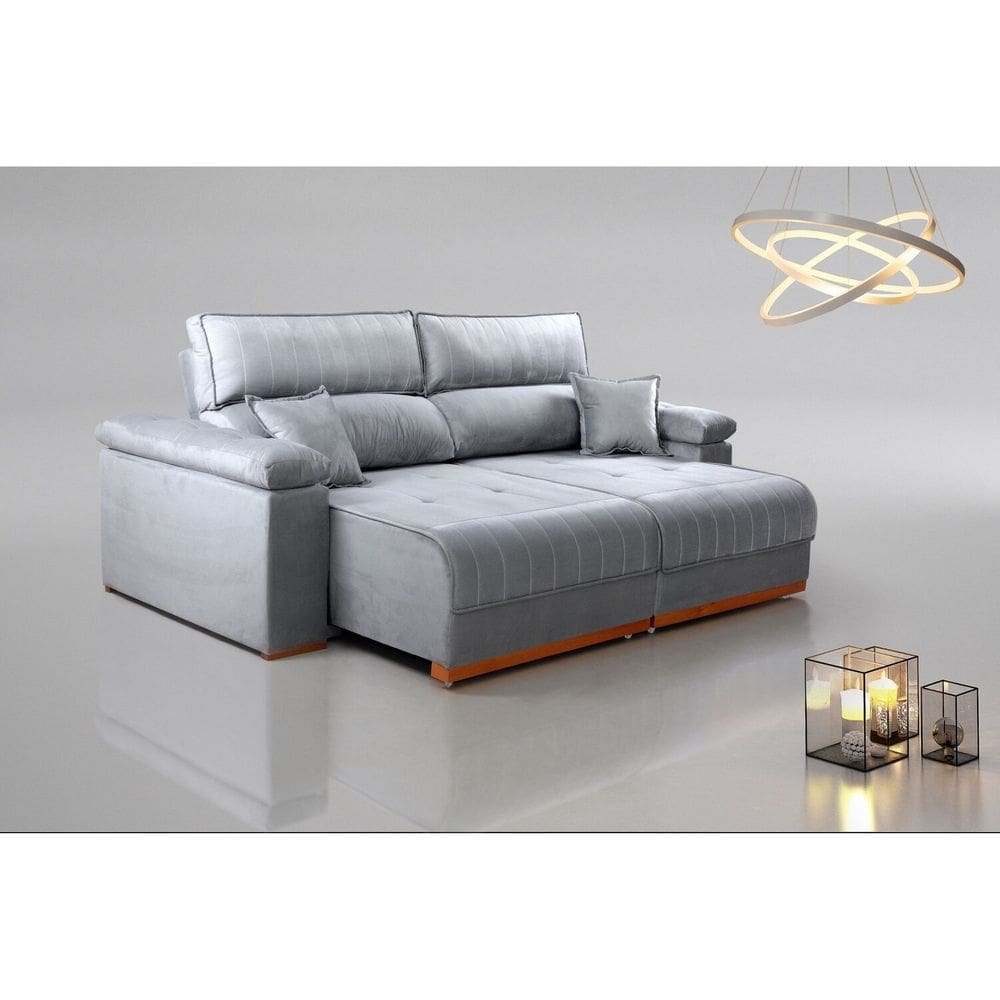 Sofá Retrátil e Reclinável 3 Lugares Dalia Suede Cinza